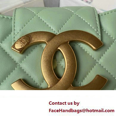 Chanel Lambskin  &  Gold-Tone Metal Small Messenger Bag AS4609 mint green 2024